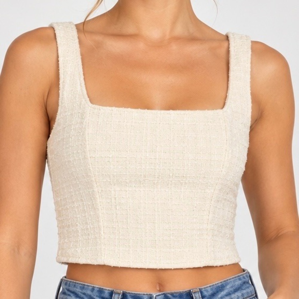 Abercrombie & Fitch Women Large Cream Tweed Corset Top Square Neck Cropped Tank
